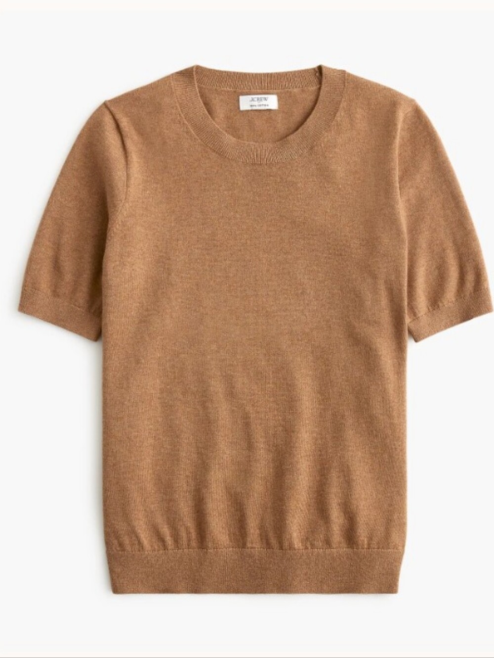 J. Crew Short-Sleeve Brown Crewneck Sweater Cotton Heathered Camel